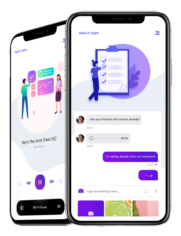 Featured mobile app mockups displaying team collaboration and task management screens.